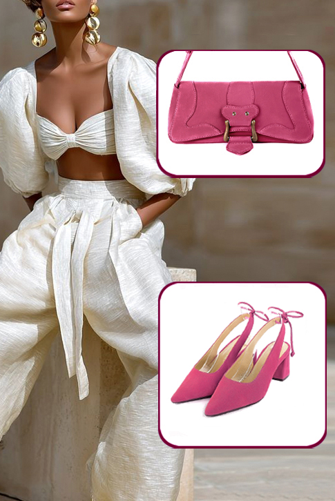 Dress slingback heels in fuchsia pink leather with medium flare heels and pointed toe - Top view